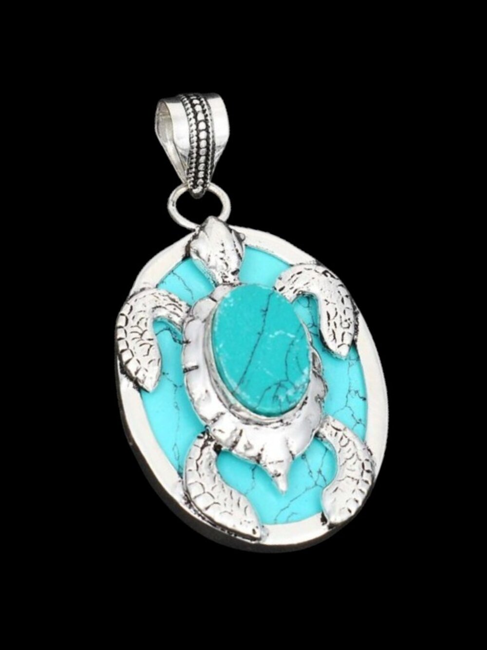 Turquoise Gemstone Turtle Pendant 2.52"